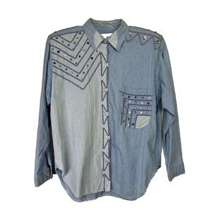 Desert Denim Button Shirt Women’s XL Southwestern Long Sleeve‎ Bling 80’s